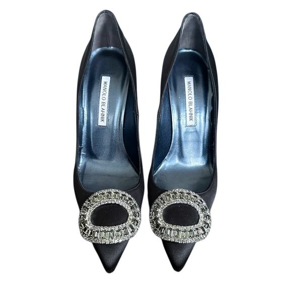 Manolo Blahnik Crystal Jeweled Broach Black High Heel Pumps 38.5 - Picture 2 of 9